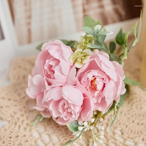 Dekorativa blommor högkvalitativa konstgjorda blommor Silks Peony Pink Bouquet Fake Cemetery For Wedding Table Gifts Party Vase Home Cake Decor