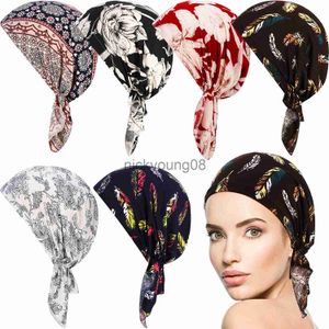 Bandanas New high quality Women Stretchy Turban Cotton Beanie Pre Tied Scarf Head Scarf Chemo Hat Cancer Scarves Lady Hair accessories x0628