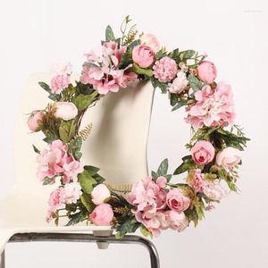 Decorative Flowers Artificial Peony Hydrangea Wreath Farmhouse Front Door Hanging Ornaments Colored Pendant Window Wedding Pography Prop