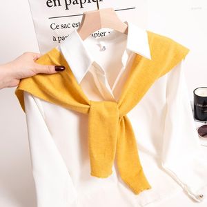 Foulards Mode Tricot Chaud Châle Automne Femmes Poncho Blouse Épaules Faux Col Cape Noué Écharpe Couleur Unie Beige Cou Garde Écharpe