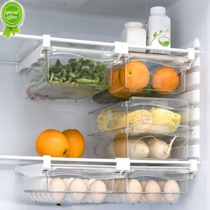 New Kitchen Fruit Food Storage Box Plastic Clear Fridge Organizer Slide Under Shelf Drawer Box Rack Holder Refrigerator Drawer