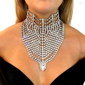 Correntes Moda Gargantilha Multilinhas Jóias Y2K Para Mulheres Colar de Casamento de Noiva Colar de Strass Cristal Luxo Exagerado