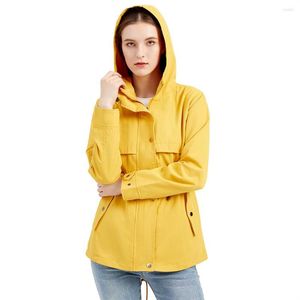 Damen-Trenchcoats, mittellang, mit Kapuze, Kordelzug, einfarbig, für den Außenbereich, leicht, wasserdicht, mit mehreren Taschen