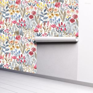 Wallpapers Self Adhesive Multicolor Flower Wallpaper Removable Paper For Living Room Decorations Wall Mural Waterproof 45CM Width