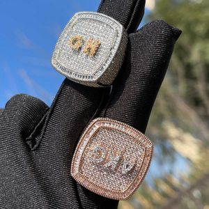 Cluster Rings Bubble Letter Personalized Name for Men Full Iced Out Cubic Zirconia Prong Setting Hip Hop Jewelry 230620