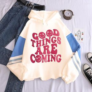 Moletons Masculinos Estampados em Letra Rosa Masculino Feminino Slogan COISAS ESTÃO CHEGANDO Oversized Streetwear solto Versão coreana Moletons com gola redonda