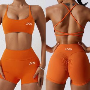 Zweiteiliges Kleid Großhandel Custom Butt Lifting Workout Nylon Athletic Matching Sexy Gym Fitness Sommer Yoga Biker Frauen Shorts Sets 230627