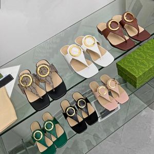 Women Blondie Thong Sandal Beige i Ebony Canvas Slipper Toned Gold Hardware Flat Skórzana Sole Sole najwyższej jakości rozmiar 35-43 01