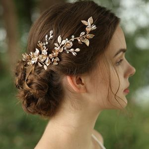 Fermagli per capelli Boho Foglia color oro Clip da sposa Pezzo floreale Donna Barrette Accessori da sposa fatti a mano Ornamento