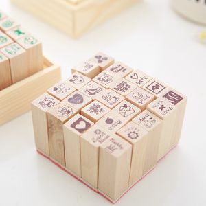 Stamps 25 Pcs Small Heart Shape Happy Life Wooden Rubber With Box For Diy Craft Card And Po Album 230627