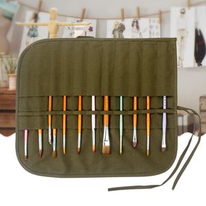 Bags 22 Holder Canvas Pencil Bag Roll Up Thick Green Oil Watercolor Pen Artists Paint Brush Cases Stationery Organizer Storage Wrap