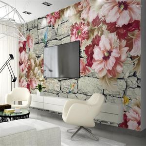 Bakgrunder Anpassad väggmålning 3D Solid Stone Wall Wallpaper Home Decor Floral Paper Bedroom Självhäftande