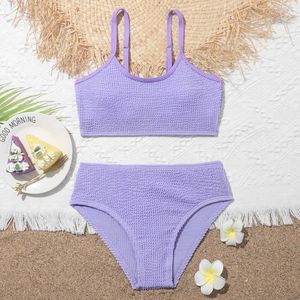 Mayo Düz Nervürlü Kız Mayo Çocuk İki Parça Çocuk Mayo 7-14 Yaş Genç Bikini Set Spor Mayo Yaz Beachwear HKD230628