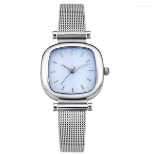 Wristwatches 100pcs/lot Square Elegance Lady Mesh Watch Wrap Quartz Casual Silver Belt Wrist For Women Wholesale Clock