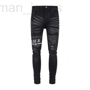 Mäns jeans designer orolig rippad mager mode mens motorcykel moto långt av bomullsmak fötter high street denim ljus blå paste tyghål byxor