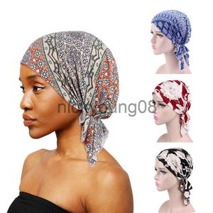 Bandanas Muslim Pre-Tied Style Cotton Turban Hat Headscarf Ladies Floral Print Bandanas Soft Headwear Hair Loss Cancer Chemo Cap Turbante x0628