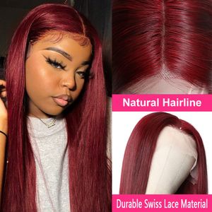 Long Straight Lace Wigs For Black Women Wine Red Lace Wig Pre Plucked With Baby Hair Heat Party