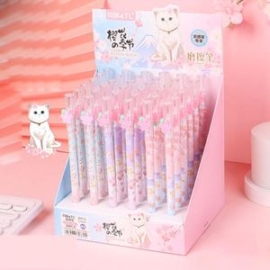 Pennor 36 datorer/mycket kreativ sakura katt Erasable Gel Pen Cute Cherry 0.5mm Blue Ink Signature Pennor Office School Writing Supplies Gift