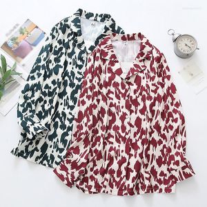 Women's T Shirts Women Sexy Leopard Print Long Sleeve Blouses Chiffon Causal Loose Summer Korean Style Tops Office Lady Clothes Top