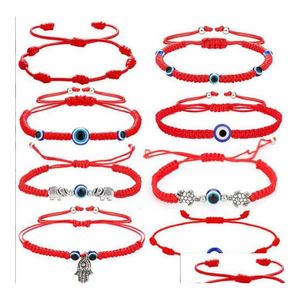 Charm Bracelets 8Pcs Lot Evil Eye Bracelet 7 Knot Handmade Lucky Adjustable Red Rope String Protection For Women Men Wholesale Drop Dhglz