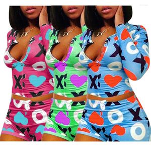 Roupa de dormir feminina MCLAOSI Feminina Estampada Moda Casual Terno Dividido Pijama Verão Casa Vestuário Lingerie de Manga Longa Sexy Pjs