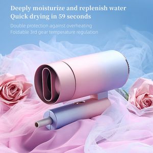 Foldable Mini folding hair dryer with High Power, Quick-Drying, Blue Light Ion, Mute Operation, Safety Hammer - Convenient and Efficient Hair Styling Solution (Model 230628)