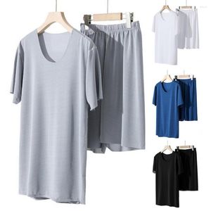 Indumenti da notte da uomo 2 pezzi/set pigiama da uomo maniche corte elastico in vita largo gamba larga abbigliamento da casa casual t-shirt morbida pantaloncini set per dormire