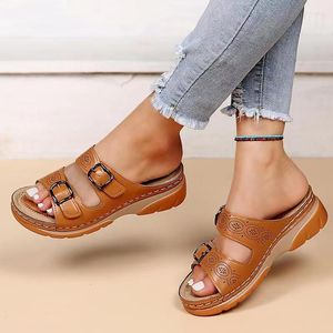 Sandali Donna Punta Chiusa Pantofola Estiva 2023 Comfort Doppia Fibbia Con Zeppa Pantofole Casual Da Donna Con Piattaforma Taglie Forti