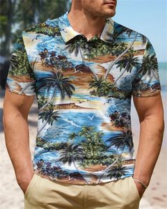 Herrpolos sommar hawaiian polo män tshirt tropiska skjortor blommiga toppar avslappnad skjorta utton kemis lös semester strand 230627