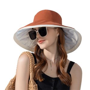 Kvinnor Summer Folding Bucket Hat For Beach Holiday Lady Spring Bowler Sun Protection Cap Elegant Colored Vinyl Sunscreen Headboned