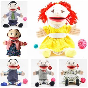 Dockor 35 cm Family Open Mouth Glove Puppets Kindergarten Visa mamma Ventriloquist berätta historien Muppet Rollspel Handdoll Boy Girl Gifts Toy 230627