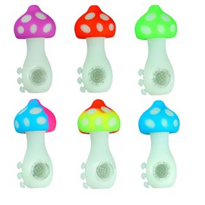 Smoking Mushroom Silicone Hand Pipes 2 1 NC 10mm Tip Portable and Dab Device Cigarette Accessories Luminous Glow in Dark 0mm Lumous