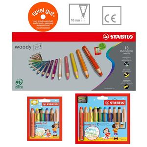 Карандаши Stabilo Woody 3 в 1 Multentalent Cencils с точилкой 6/10/18 Colores