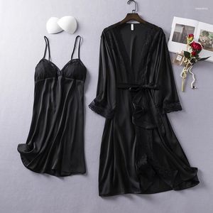 Roupa de dormir feminina 2 pçs conjunto de robe feminino sexy renda quimono roupão de banho roupa íntima noiva casamento M-XL roupa de dormir casual Início