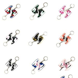 Keychains Lanyards Ny Mini 3D Stereo Sneaker Keychain Classic Style Shoes Basketball Key Holder Men Women Kids Bag Accessories Dr DH7PT