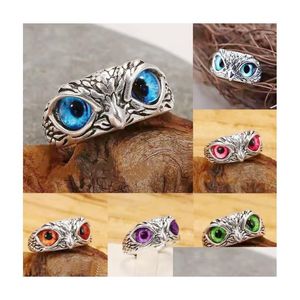 Band Rings Fashion Demon Eye Owl For Women Girl Lovers Retro Animal Open Adjustable Statement Ring Jewelry Gift Wholesale Drop Delive Dhddx
