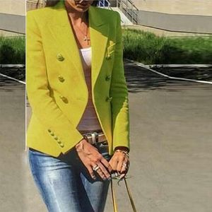 Kadın Ceketleri Pist Tasarımcı Resmi Kadın 2023 Sonbahar Kış Altın Aslan Düğme Kruvaze Bayanlar Ofis İnce Ceket Ceket Elbise
