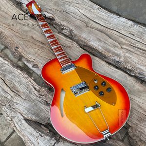 Pełne puste nadwozie 6 -strunowa elektryczna gitara Złota Pickguard Mostek Cherry Burst Color Guitarra Wysoka jakość bezpłatna wysyłka