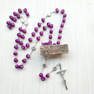 Naszyjniki wisiorek qigo vintage Jesus Cross Rosary Naszyjnik fioletowy akryl długotrwały dla kobiet biżuteria religijna