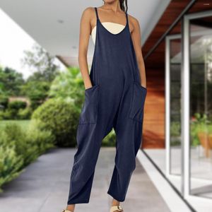 Women's Pants Women Spaghetti Strap Jumpsuit Elastic Ladies Suspender Overall Solid Color Loose Fit Oversized Streetwear Outfit