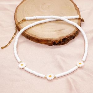 Choker Chokers go2bohoホワイト夏デイジーフラワーポリマー粘土ネクレース4mmディスク女性のためのHeishiネックレス