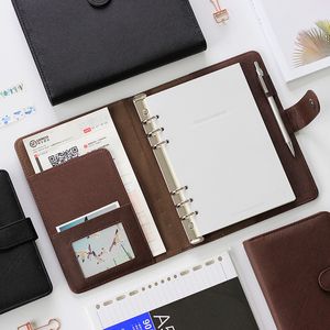 Brown Leather Portable Notebook with Detachable Looseleaf Sheets and Buckle Ring for A5 Business Stationery Office A6 Workbook