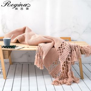 Blankets REGINA Brand Tassel Hollowout Bed Flag Runner Fluffy Weighted Chunky Knit Throw Blanket Home Decorative Sofa Cover 230626
