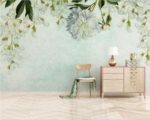 Wallpapers Green Leaf Of Pure And Fresh Hand Draw Canvas Only Beautiful Flower Europe Type Sitting Room Setting Wall