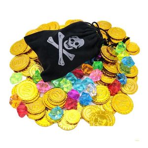 Decoração de festa Halloween Suprimentos de pirata Moedas Gemas Saco Conjunto Dstring Bolso Joias Playset Fortheme Cosplay Costume Drop Delivery Dhhxp