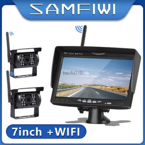 s 7 polegadas Monitor de carro sem fio 12-24V Estacionamento Reaverse Sistema de câmera de backup TFT Tela LCD IR Night Vision Wifi Câmera de visão traseira L230619