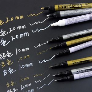 Markers Sakura 41101 PenTouch Paint Marker 0.7mm/1mm/2mm Mark 3 color Gold/Silver/White can draw on Glass/Cloth/Metal