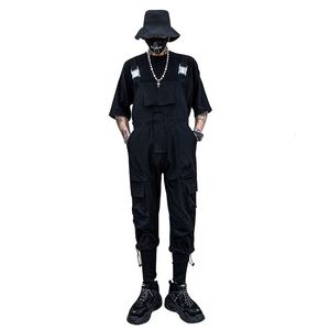 Jeans da uomo 2023 Summer Jumpsuit Multi Pocket Lace Up Pantaloni a gamba dritta Street Hip Hop Fashion Strap Pants Nero Verde 230628