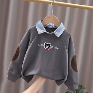 T-Shirts Jungen Sweatshirt Baby Denim Kragen Top Cartoon Kinder süße Hoodies Frühling Herbst 2 4 6 8 10 Jahre 230627