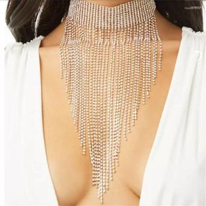 Łańcuchy moda Seksowna błyszcząca kryształowy naszyjnik z frędzl